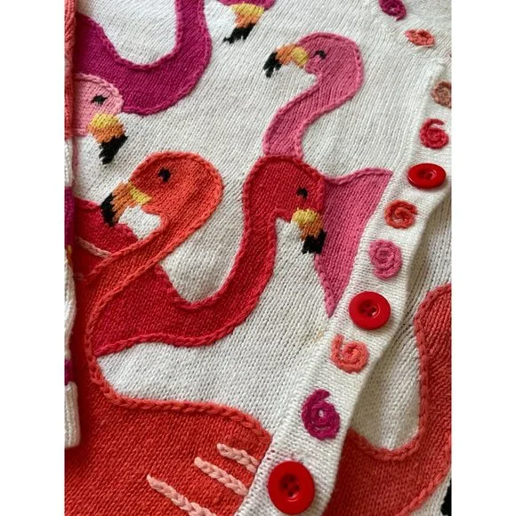 Vtg Design Option by Philip & Jane Gordon Flamingo Themed Knit Cardigan Sweater - Picture 8 of 11